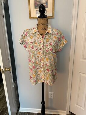 Style & Co. White Floral Button-Down Shirt with Pink & Yellow Flowers